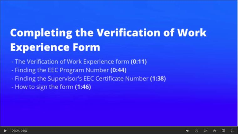 Completing the Work Verification Form video